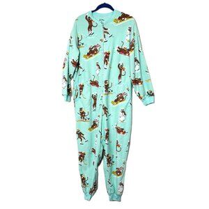 Nick & Nora Sock Monkey Teal One Piece Pajama Unisex Size XXL